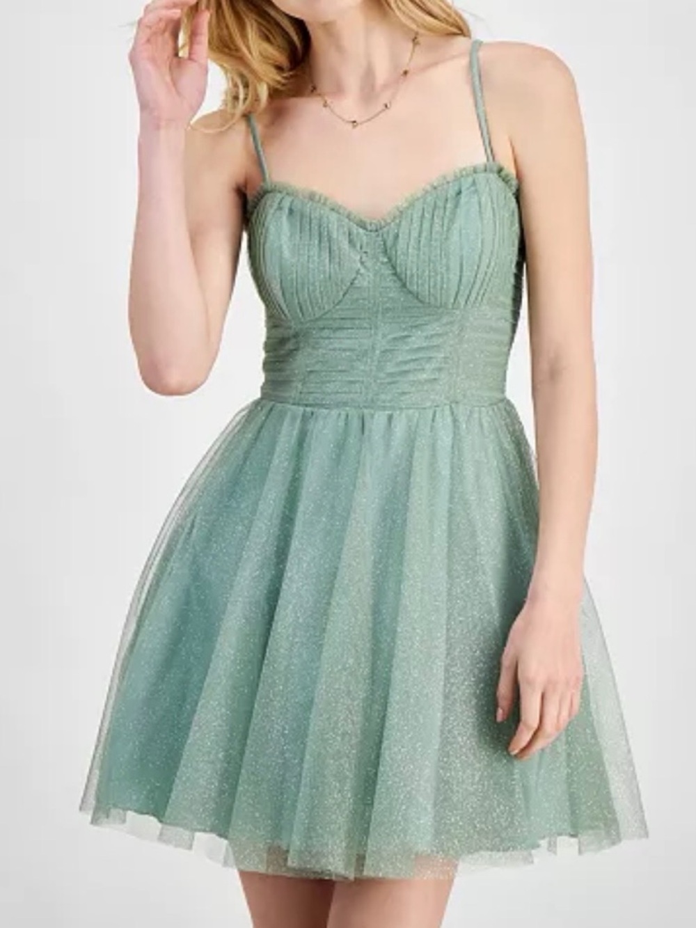 🆕✨City Vibe SageGreen Sparkly Tulle Mini Dress Size17 Bustier Corset Fit Glitter